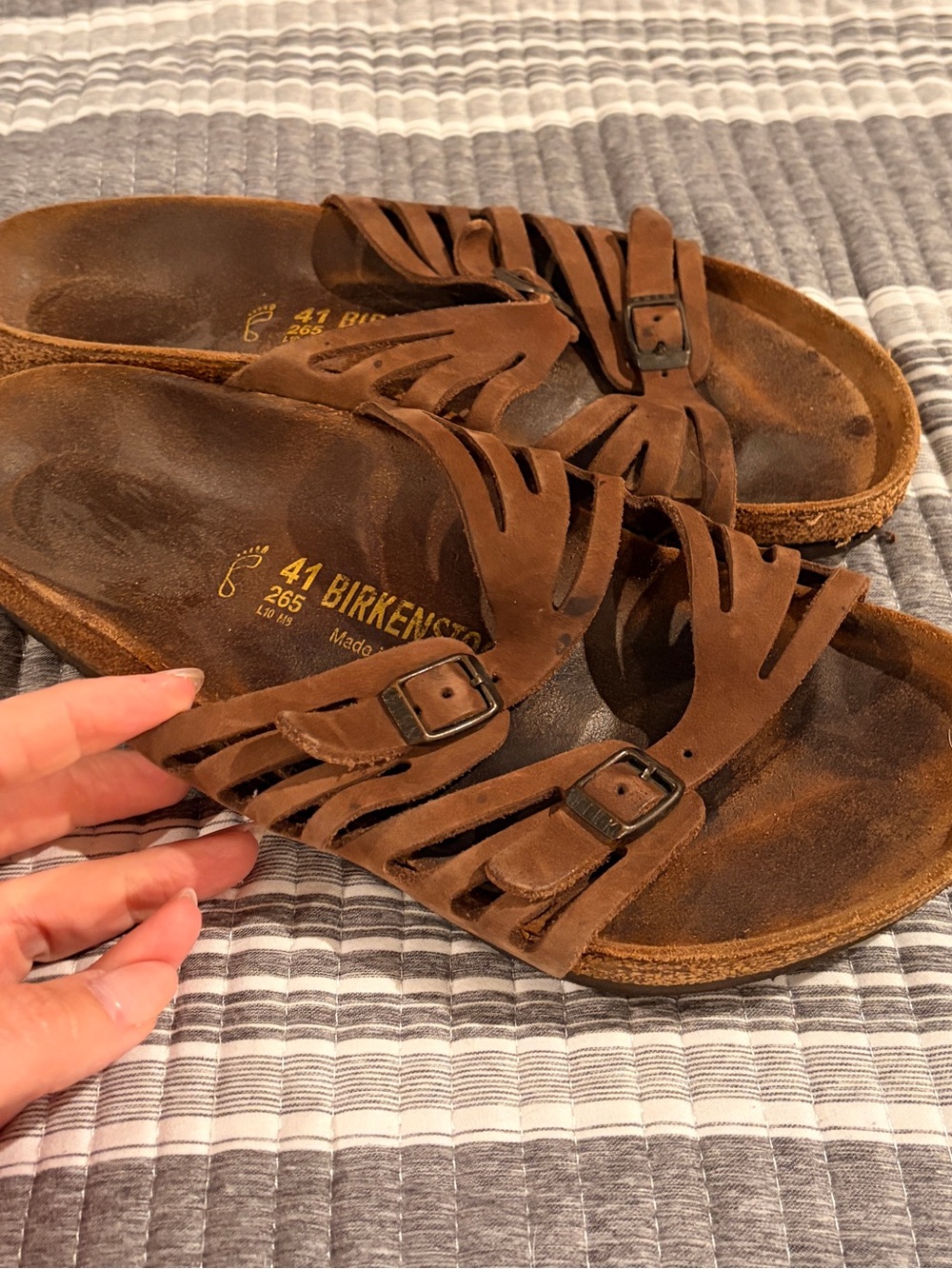 Birkenstock Women's Size 41/US 10 to 10.5 Brown Strappy Suede Slide Sandals
